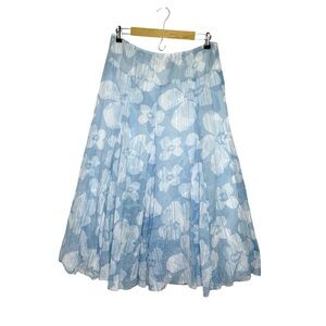 Ruby Rd. Cotton Blue Floral Print Elastic Waist Lined Flattering Maxi Skirt 14